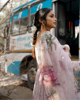 Qasr Anarkali Set in Crepe with Hand Embroidery & Organza Dupatta