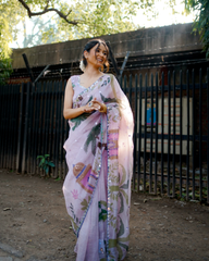 Qasr Handpainted Organza Saree