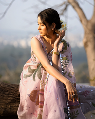 Qasr Handpainted Organza Saree