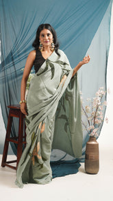 Relive Nostalgia Hand-Painted Saree with Snowdrop Motif & Patchwork