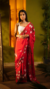 The Parijat Hand-Painted Sky Blue Chiffon Saree