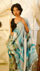 Abstract Dreams Hand-Painted White Satin Organza Saree