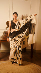 Mid Night Noir Hand-Painted Crepe & Organza Saree