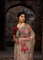 The Zeenat Hand-Painted Organza Saree with Embroidery