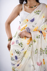 Pastel Haze – Soft Pastel Hand-Painted Magnolia Organza Saree