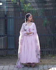 Qasr Anarkali Set in Crepe with Hand Embroidery & Organza Dupatta