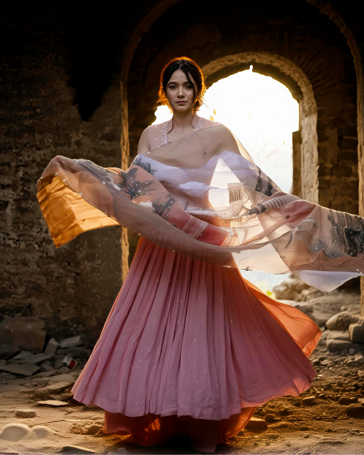 Qasr Angrakha Kurta with Sharara Set