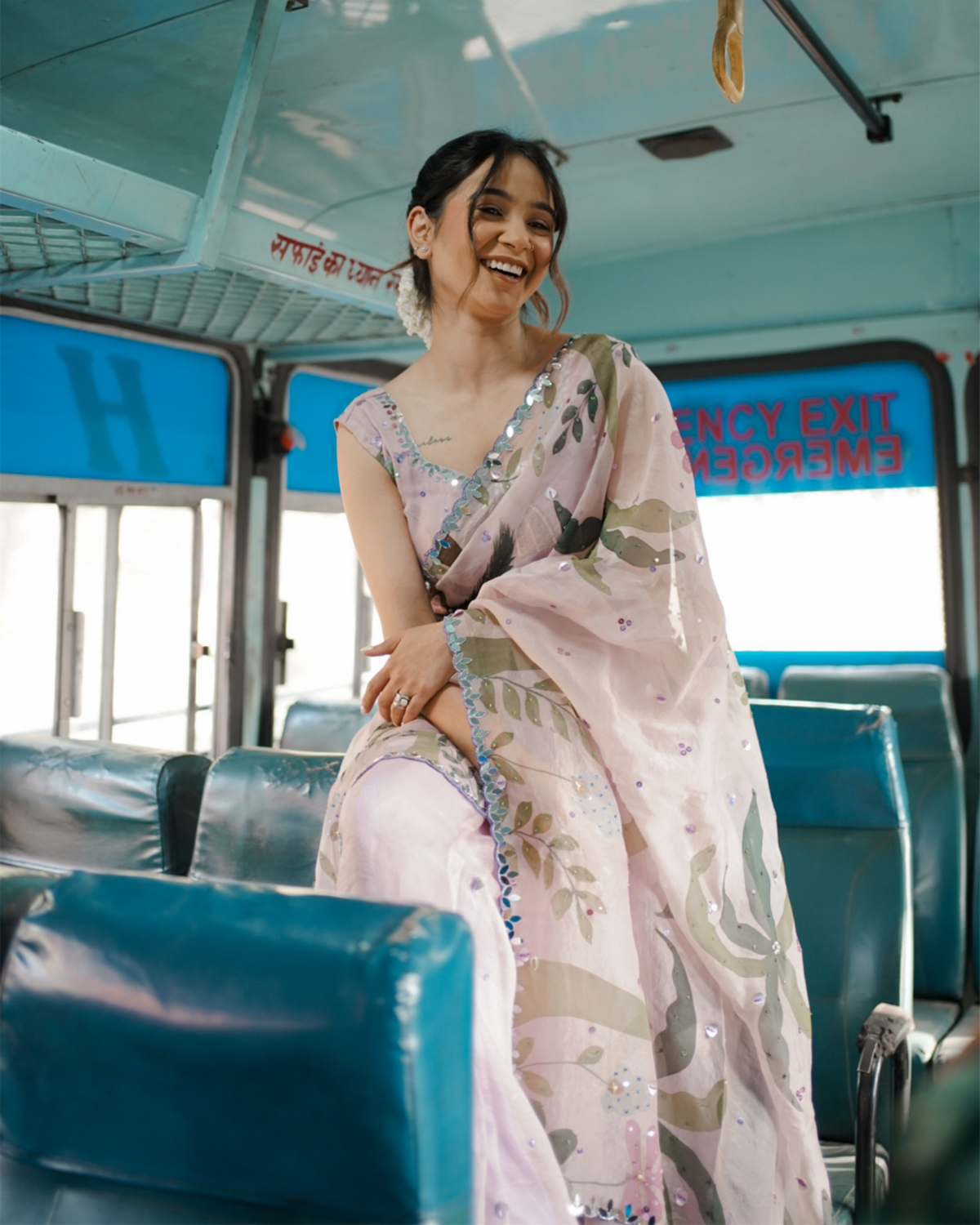 Qasr Handpainted Organza Saree