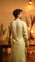 Tropical Twist Men’s Hand-Painted Slub Silk Kurta