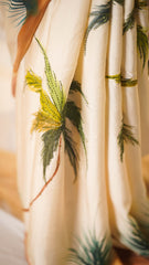 The Classy Palm Hand-Painted Ivory Crepe Saree