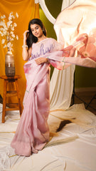 Custom Text Drape Hand-Painted Fade Pink Organza Saree