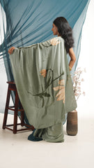Relive Nostalgia Hand-Painted Saree with Snowdrop Motif & Patchwork