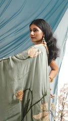 Relive Nostalgia Hand-Painted Saree with Snowdrop Motif & Patchwork