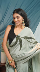 Relive Nostalgia Hand-Painted Saree with Snowdrop Motif & Patchwork
