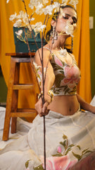 Spring Aura – Hand-Painted Floral Blouse & Skirt Set