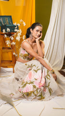 Spring Aura – Hand-Painted Floral Blouse & Skirt Set