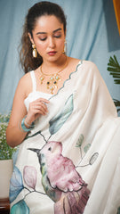 The Whispering Wings Hand-Painted Satin Organza Saree