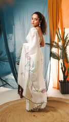 The Whispering Wings Hand-Painted Satin Organza Saree