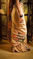 The Wonder Woods Hand-Painted Light Salmon Satin Saree