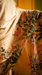 The Wonder Woods Hand-Painted Light Salmon Satin Saree