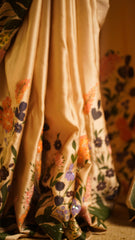 The Wonder Woods Hand-Painted Light Salmon Satin Saree