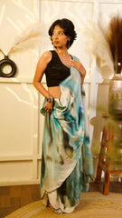 Abstract Dreams Hand-Painted White Satin Organza Saree