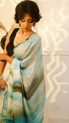 Abstract Dreams Hand-Painted White Satin Organza Saree