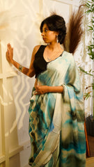 Abstract Dreams Hand-Painted White Satin Organza Saree