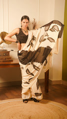 Mid Night Noir Hand-Painted Crepe & Organza Saree
