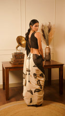 Mid Night Noir Hand-Painted Crepe & Organza Saree
