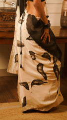 Mid Night Noir Hand-Painted Crepe & Organza Saree
