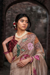 The Zeenat Hand-Painted Organza Saree with Embroidery