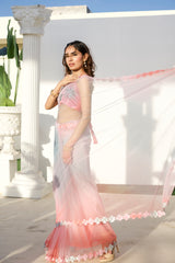 Ombrella – Hand-Painted Blue & Grey Monsoon Organza Saree
