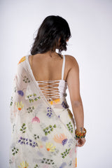 Pastel Haze – Soft Pastel Hand-Painted Magnolia Organza Saree