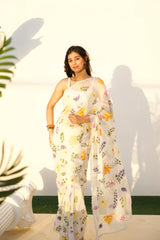 Pastel Haze – Soft Pastel Hand-Painted Magnolia Organza Saree