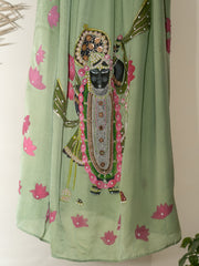 Sreenath Ji – Hand-Painted Pichhwai Satin Saree with Embroidery