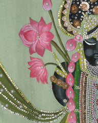 Sreenath Ji – Hand-Painted Pichhwai Satin Saree with Embroidery
