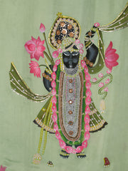Sreenath Ji – Hand-Painted Pichhwai Satin Saree with Embroidery