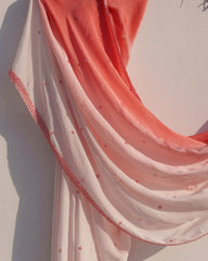 Ornate Bloom – Ombré Coral Pink Hand-Painted Satin Organza Saree