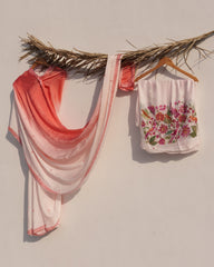 Ornate Bloom – Ombré Coral Pink Hand-Painted Satin Organza Saree