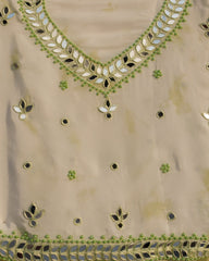 Mint Mirage – Mint Green Crepe Saree with Mirror Work & Cutwork Border