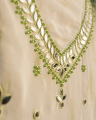 Mint Mirage – Mint Green Crepe Saree with Mirror Work & Cutwork Border
