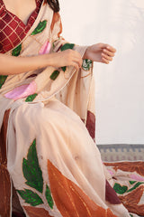 Hubahu Zeenat – Handcrafted Viscose Organza Saree with Embroidery