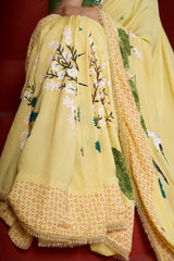 Amber Arbor – Amber Gold Hand-Painted Floral Organza Saree