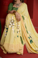 Amber Arbor – Amber Gold Hand-Painted Floral Organza Saree