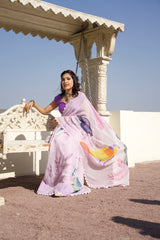 The Lavender Wings – Hand-Painted Lavender Organza Saree