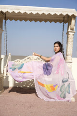 The Lavender Wings – Hand-Painted Lavender Organza Saree