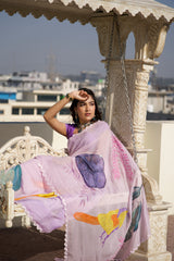 The Lavender Wings – Hand-Painted Lavender Organza Saree