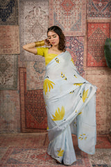 Bloom Light Hand-Painted Organza Saree
