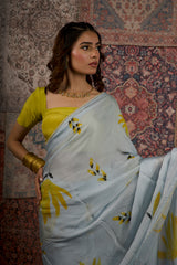 Bloom Light Hand-Painted Organza Saree
